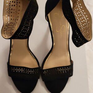 Jessica Simpson Black Laser-Cut Ankle-Strap Heels